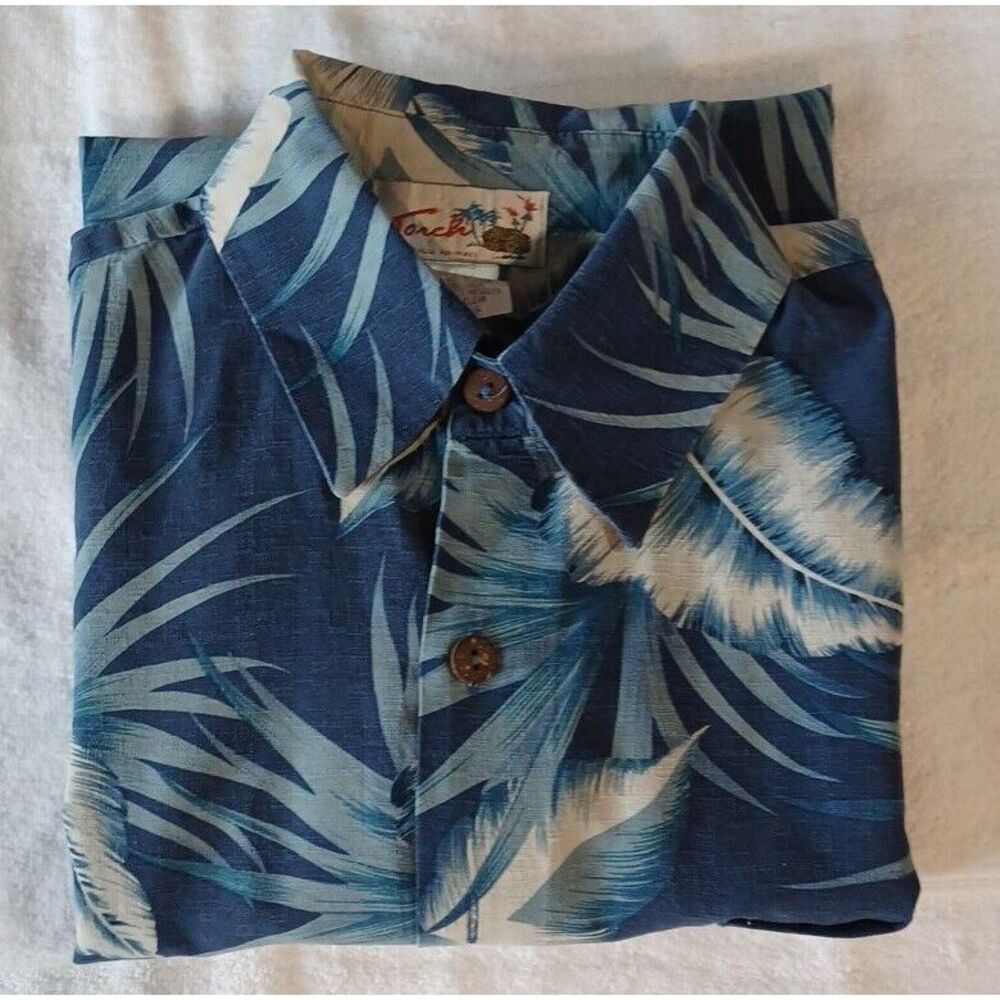 Mens Hawaiian Tropical Short Sleeve Button Up Shirt 100% Silk‎ Torch Size: L